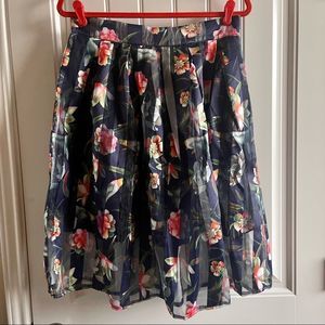 Paprika Blue Floral Pleated Vintage Midi Skater Skirt; SZ L; BNWT